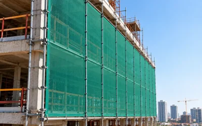 Vertifan safety protection screen on building scaffolding